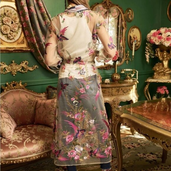 Aratta Jade Embroidered Mesh Duster Size XS - Picture 2 of 16